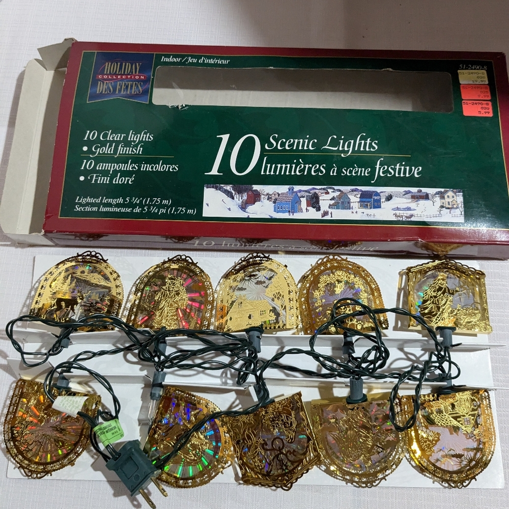 Christmas tree string lights set of 10 scenic lights gold finish indoor